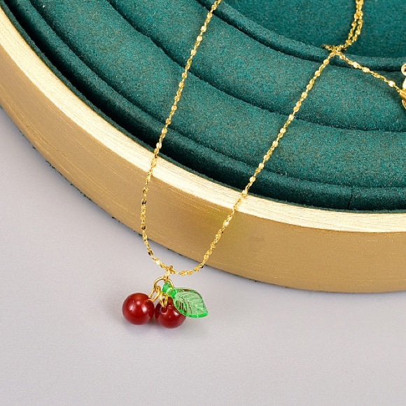 Stainless Steel 18k Gold Plated “Cherries” Pendant Necklace - Picture 2 of 3